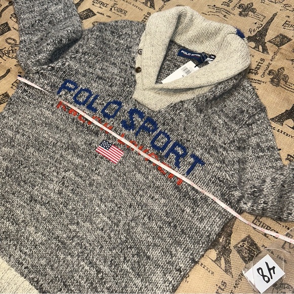 Polo Ralph Lauren NWT! Sport Usa Flag Wool Embroidered Grey Shawl Collar Sweater - Picture 11 of 14